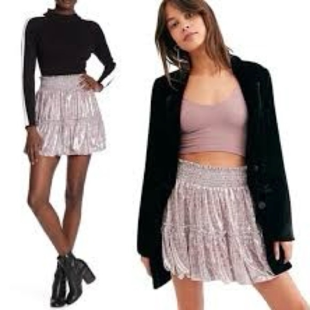 Free People Womens Metallic Lavender Floral Bubble Skirt